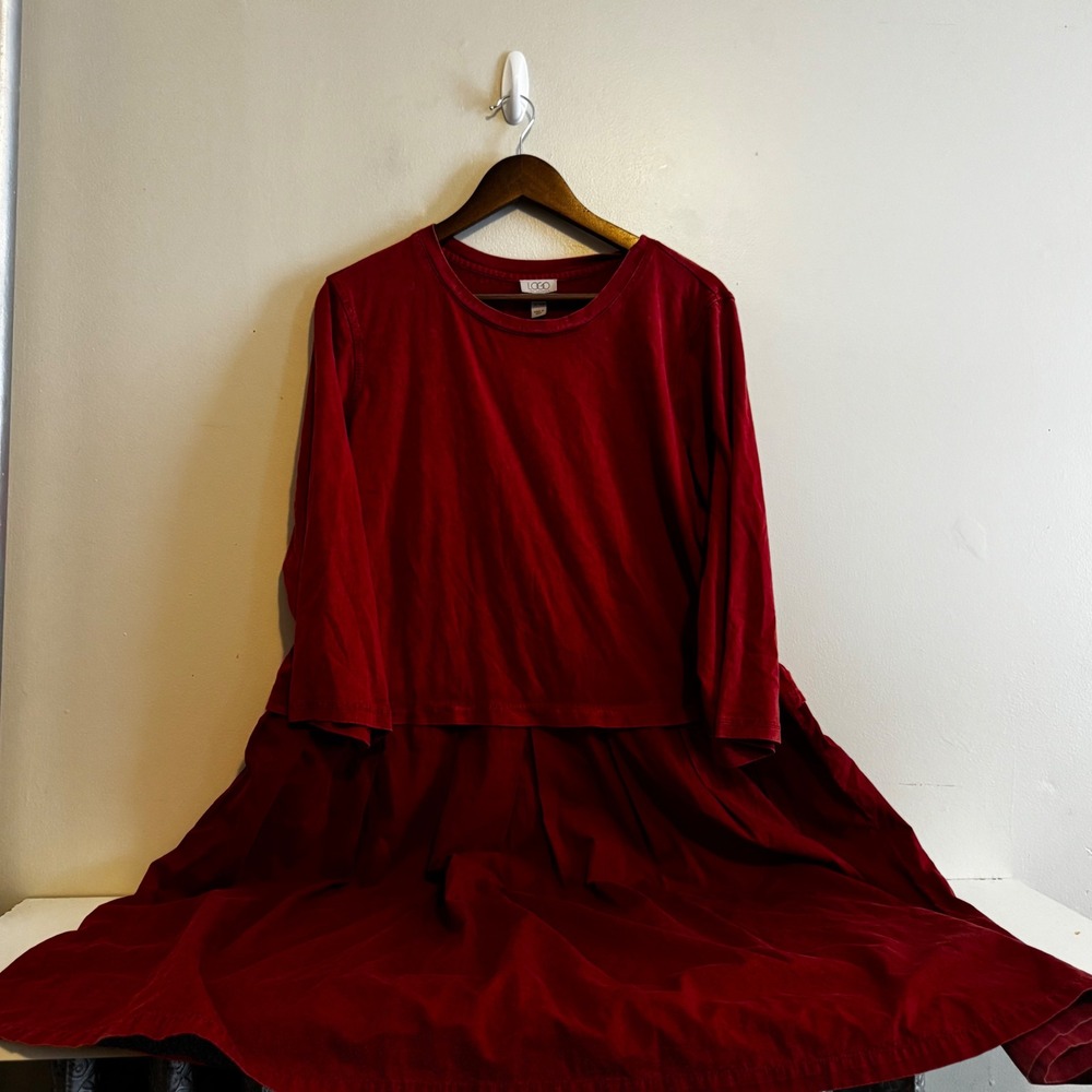 VTG Women's Pleated Dress XLP Red 100% Cotton Layered Christmas Natural Fibers